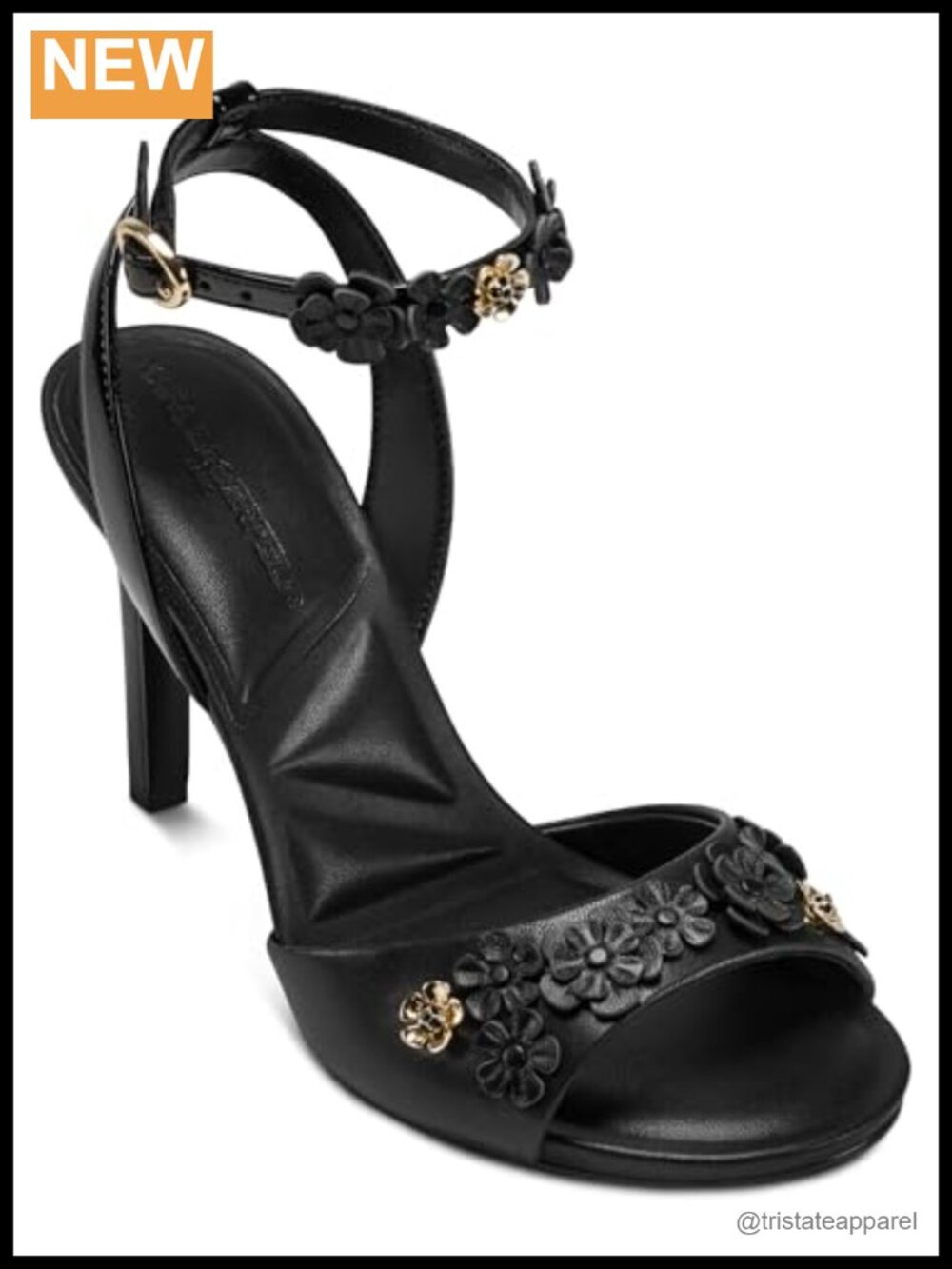 Karl Lagerfeld Heeled Sandal Stiletto Ankle Strap Floral Buckle Strap Dressy